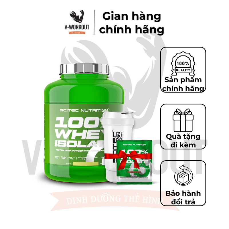 Whey protein - 100% whey isolate 2000g- 80serving- thực phẩm phát triển cơ tinh kiết không nóng trong - scitec nutrition