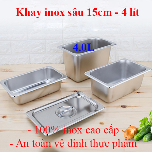 Khay inox 1/4 sâu 150mm đựng kem tươi-bánh-trái-thức ăn tiệc buffet