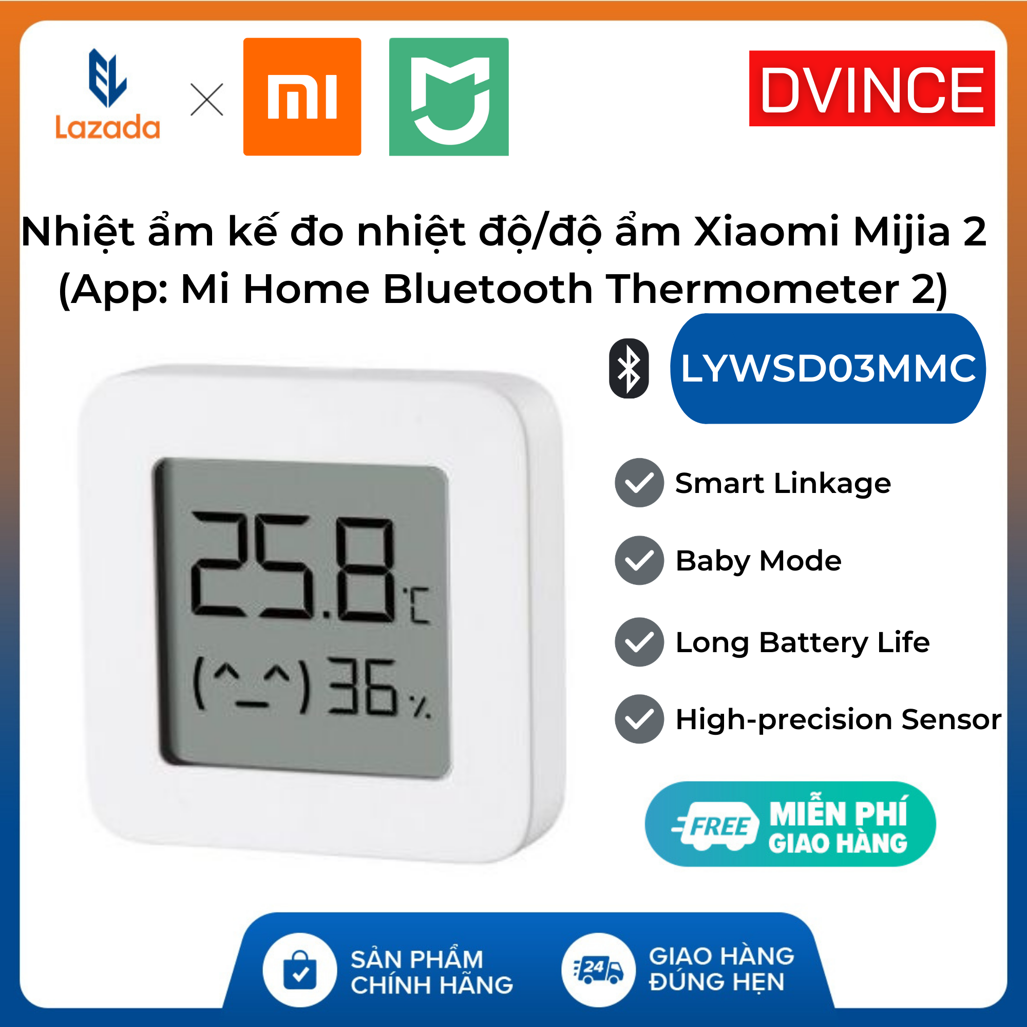 Nhiệt ẩm kế thông minh Xiaomi Mijia thế hệ 2 (Gen 2) kết nối bluetooth App Mi Home - DVINCE Store