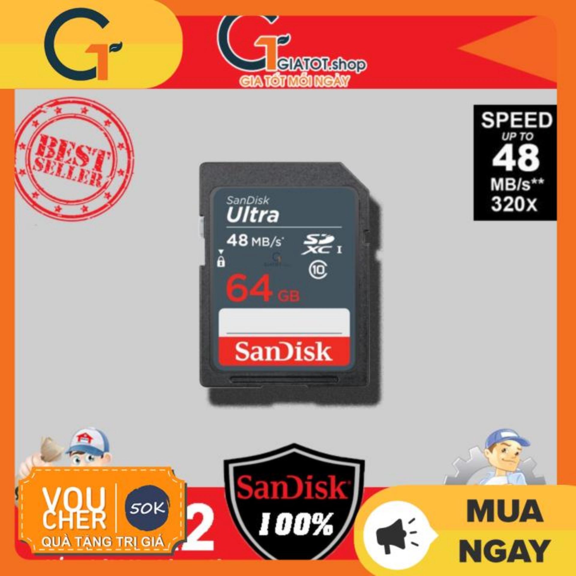 Thẻ nhớ sd 64gb sandisk ultra class 10 - 48mb/s dùng cho máy ảnh máy quay phim