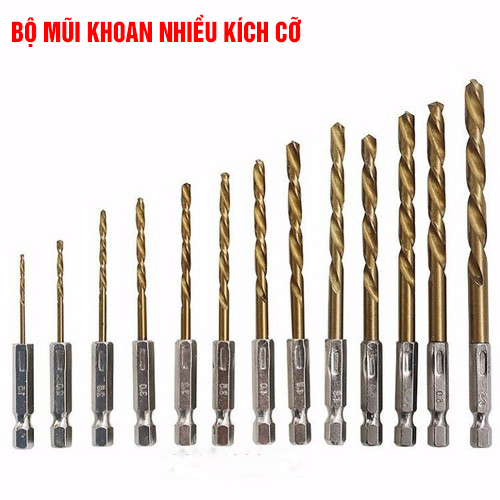 Bộ Mũi Khoan Đa Năng 13 Chi Tiết - Mũi Khoan Sắt Chuôi Lục Giác ,Khoan Bê Tông,Khoan Inox,... - Kivovi