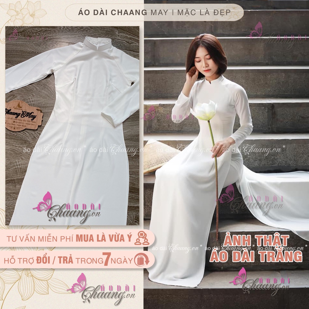 Áo dài trắng học sinh - Áo dài truyền thống may sẵn nữ sinh cổ vuông tay dài - Vải áo dài lụa Mỹ dày đẹp