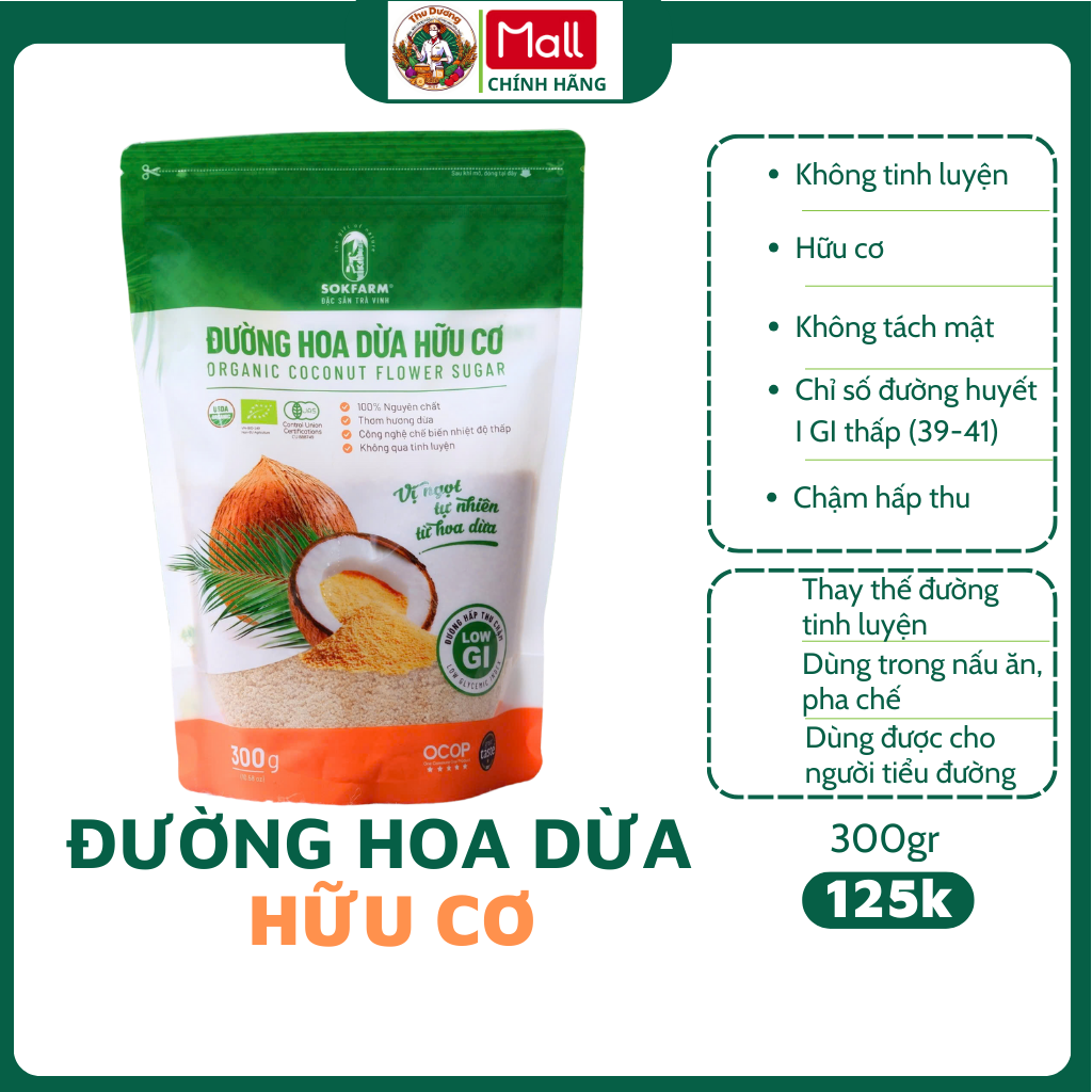 Sokfarm organic coconut sugar bag 300gr-pack low, non-refined coconut aroma - Thương hiệu Sokfarm Giá 129,000 Đồng*Miễn phí vận chuyển