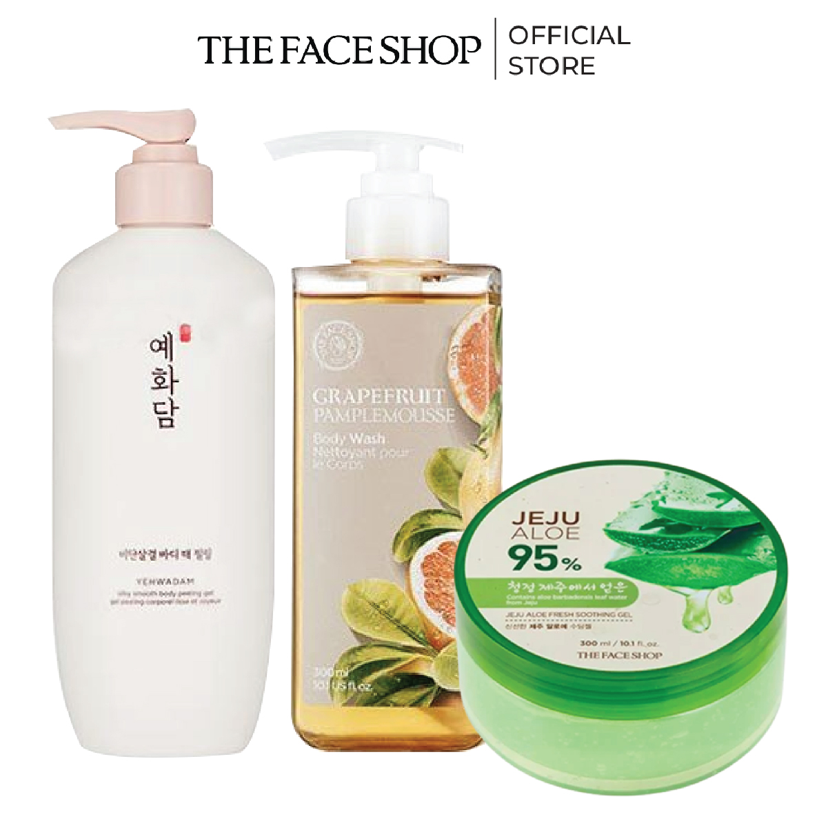 Combo sản phẩm làm sạch da thefaceshop 300ml+gel tắm 300ml+el dưỡng 300ml