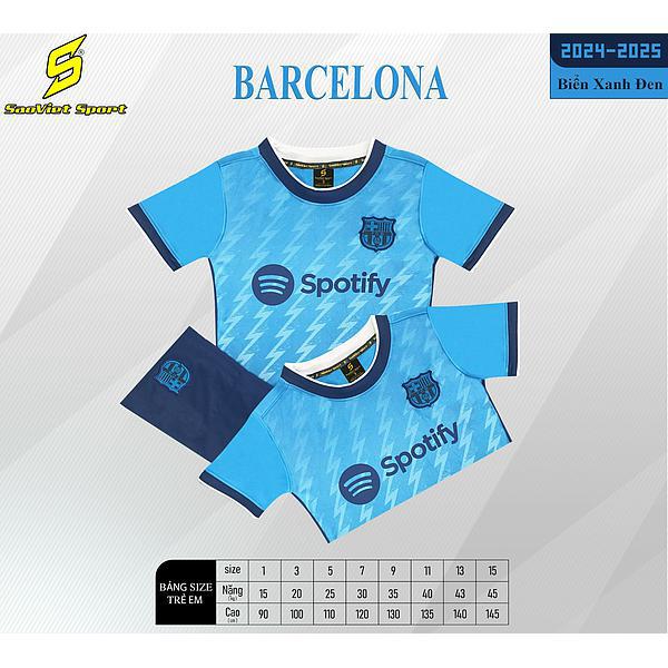 Áo bóng đá trẻ em Barce - bộ thể thao bé trai bé gái vải thun lạnh (13-85kg)