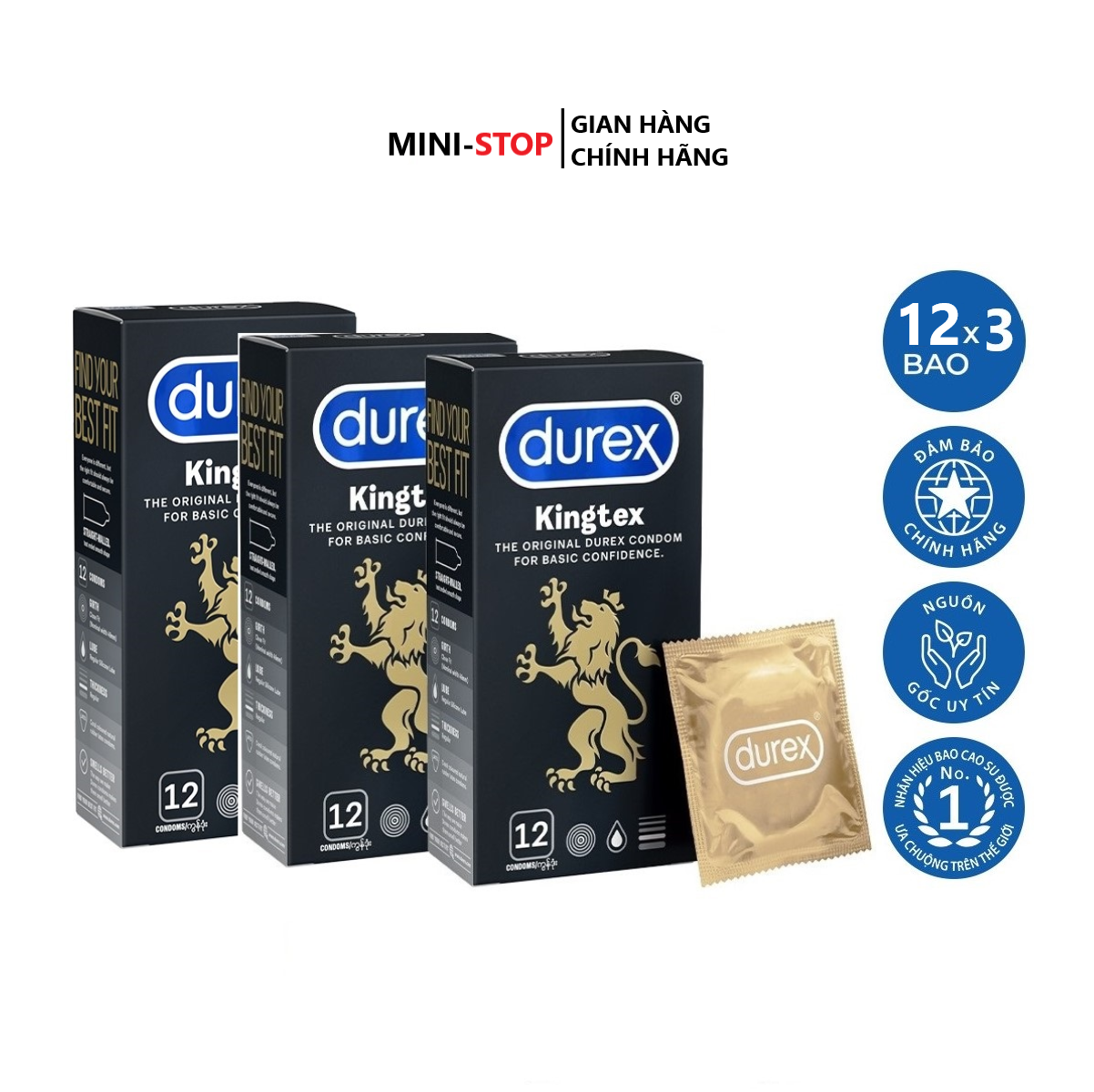 FREESHIP Bộ 3 hộp Bao cao su size nhỏ 49mm Durex Kingtex hộp 12S - không lo tuột bao