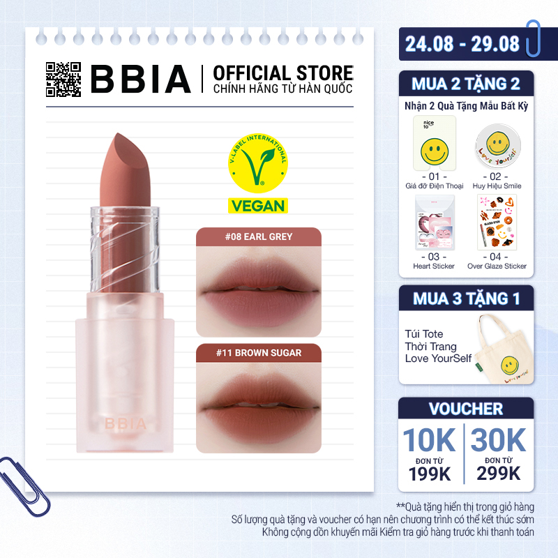 Son Thỏi Lì Bbia Last Powder Lipstick Version 2 (6 màu) 3.5g