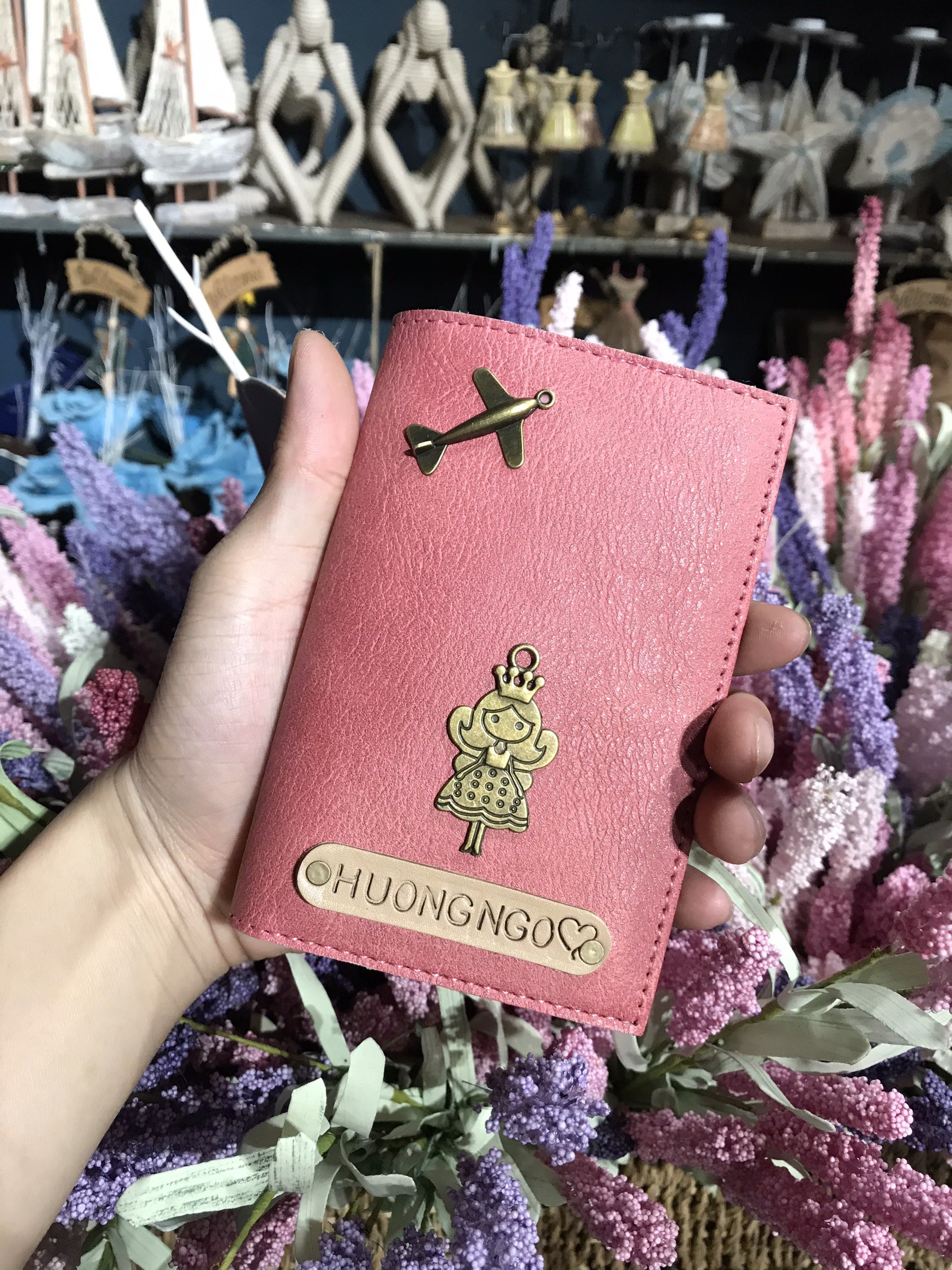 Ví đựng hộ chiếu/cover passport màu hồng Retro