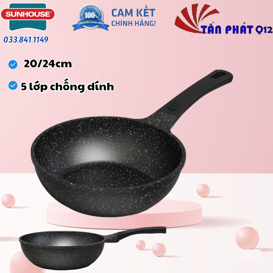 Chảo siêu bền đá sâu sunhouse sbds20n, sbds24n