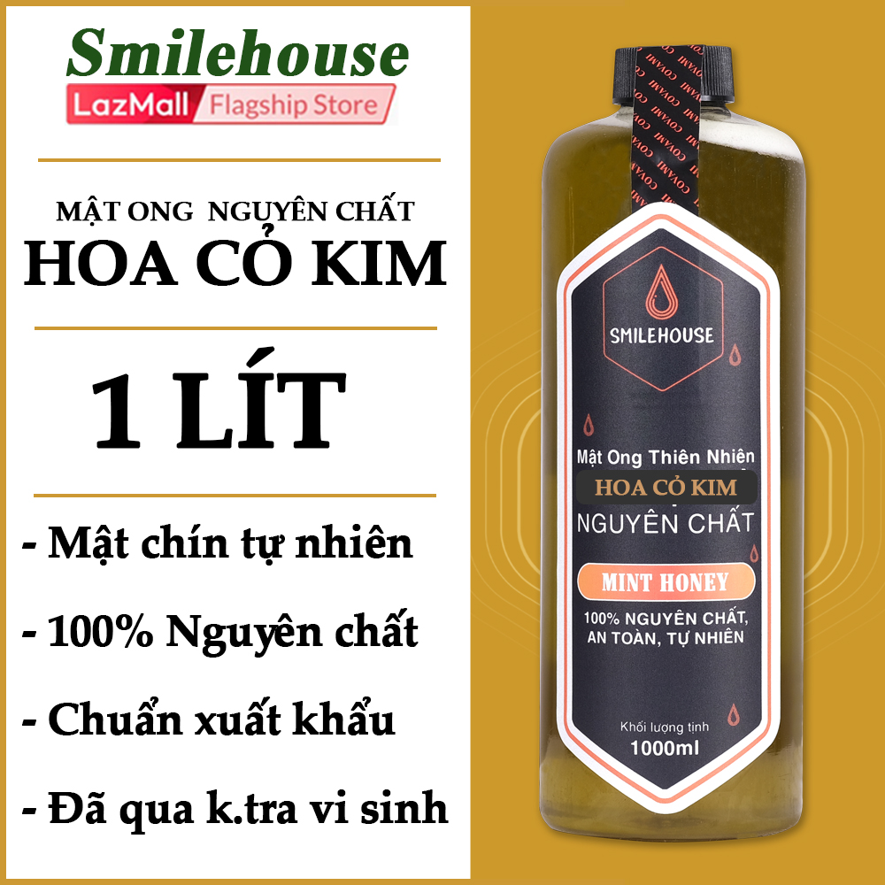 Mật ong nguyên chất hoa cỏ kim Smilehouse 1 Lít, nguyên chất, an toàn, cam kết đúng chất lượng, tăng sức đề kháng, chăm sóc sức khỏe.