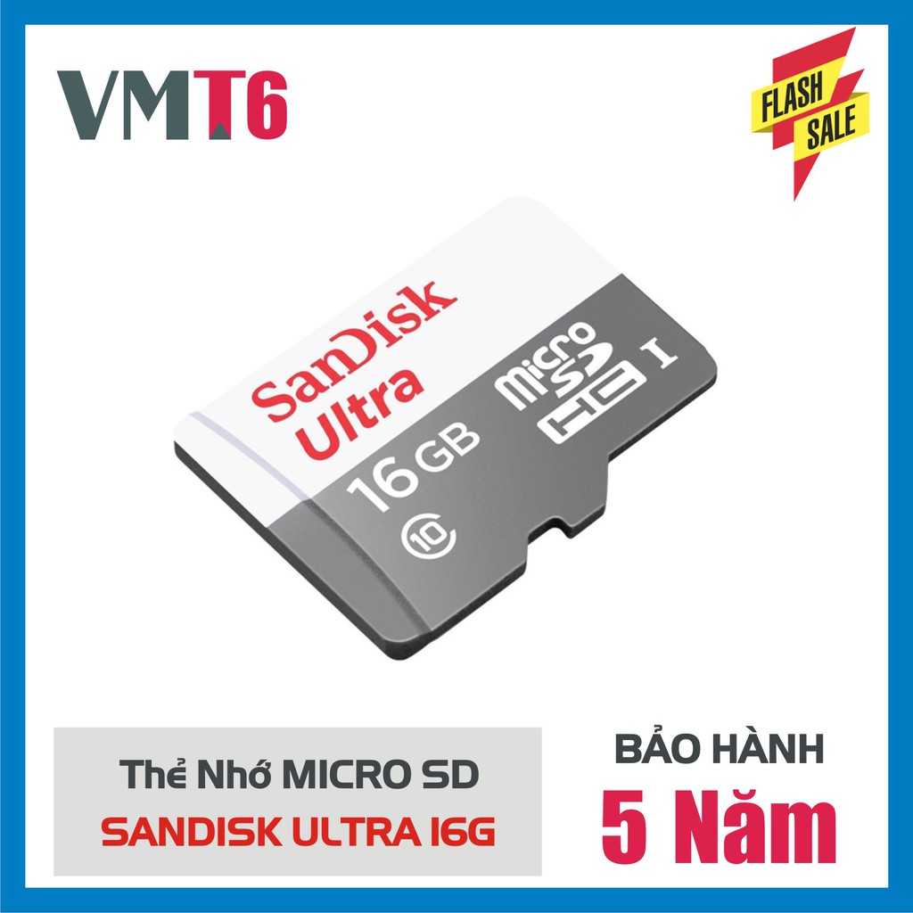 Thẻ nhớ 16gb microsdhc sandisk ultra upto 80mb/s - bảo hành 5 năm !
