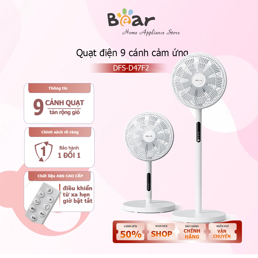Quạt cây đứng, quạt cây bear màu trắng điều khiển từ xa tiết kiệm điện sang trọng quạt cây đứng bh 12 tháng, lỗi đổi 7 ngày