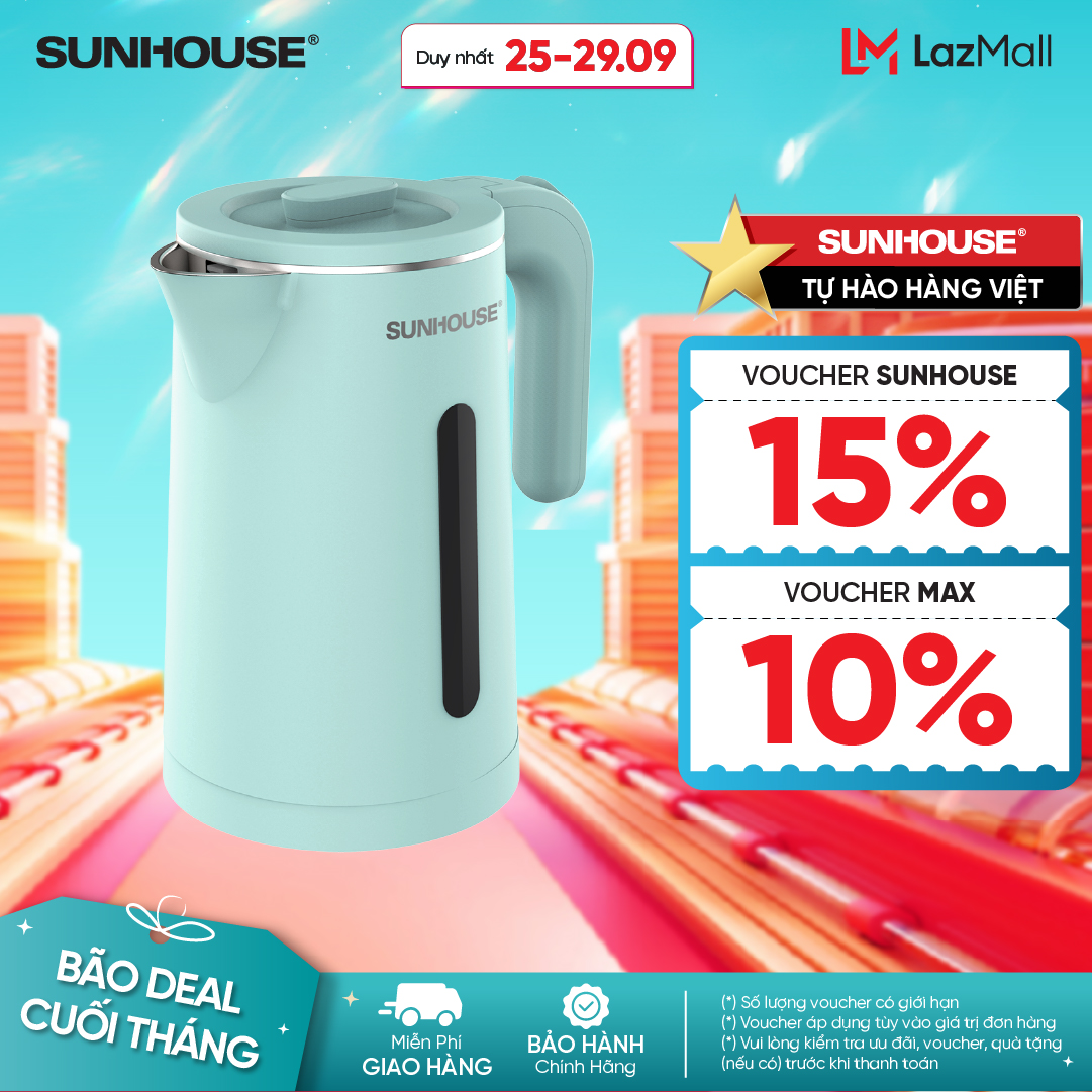 Ấm Đun Siêu Tốc SUNHOUSE SHD1353/SHD1351 - 2 Lớp cách nhiệt - Dung Tích 1.8L - Công suất 1500W - Bảo hành 12 tháng - Hàng Chính Hãng
