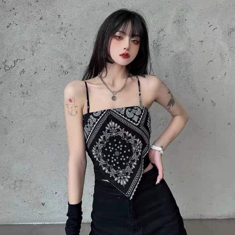  Áo yếm nữ 2 dây in họa tiết thời trang hàn quốc  Áo croptop khăn lụa dáng ôm body sexy cá tính - kudoshop 