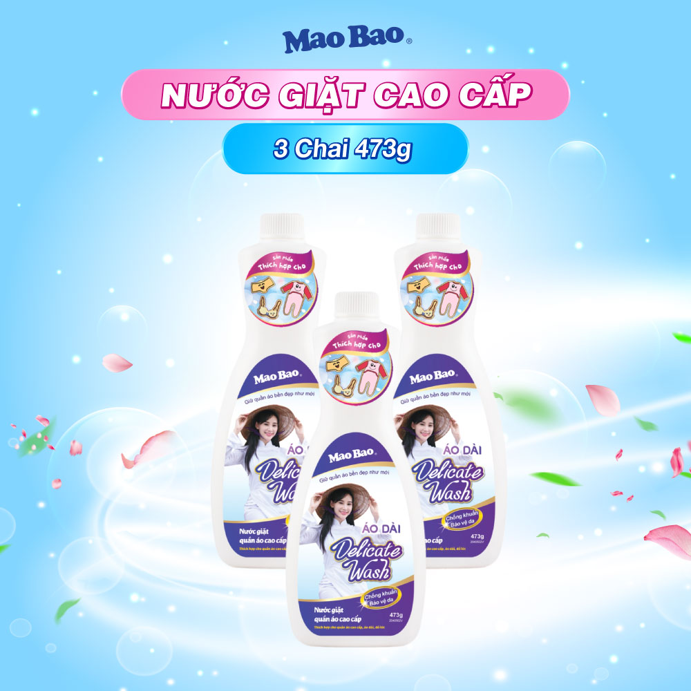 Combo 3 chai Nước giặt cao cấp Mao Bao 473g giặt đồ lót, quần áo trẻ em, áo dài, bảo vệ da tay, khử mùi, mềm vải