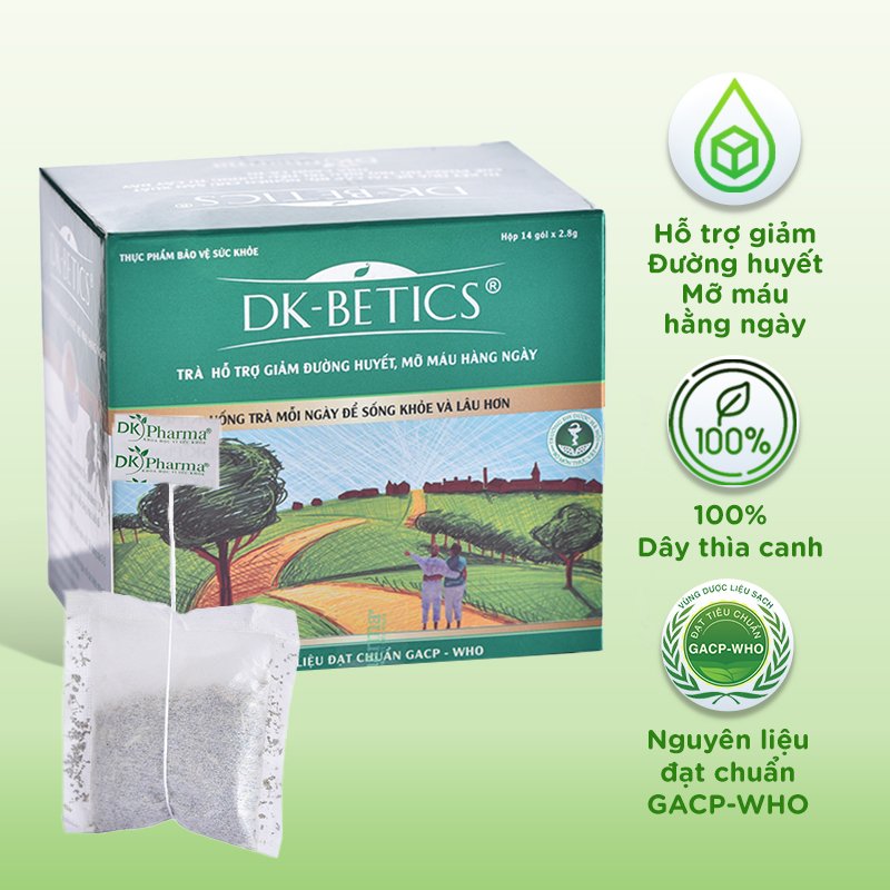 Trà tiểu đường dây thìa canh lá to DK Betics - DK Pharma, hỗ trợ hạ và ổn định đường huyết an toàn - Hộp 14 gói