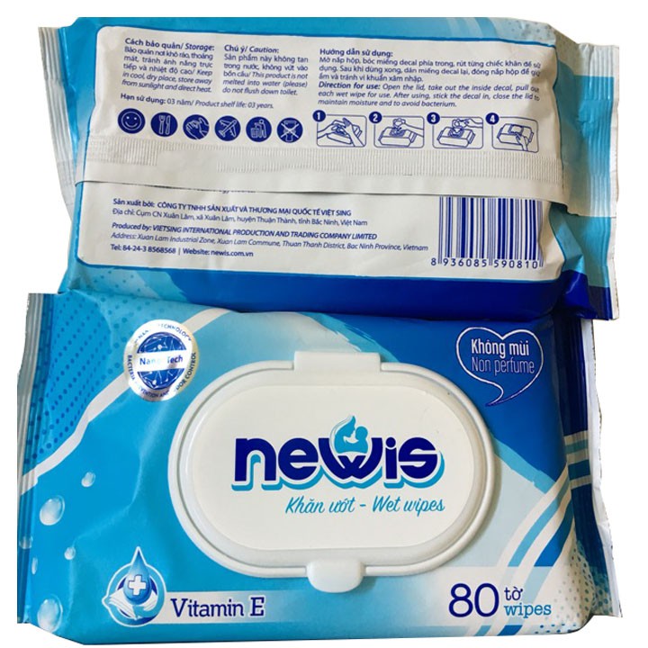 Khăn ướt newis loại 80 tờ không mùi - Miên Tú Baby