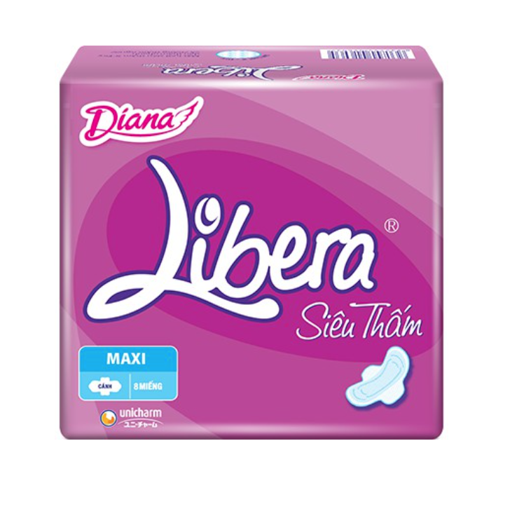 Băng Vệ Sinh Diana Libera Siêu Thấm Maxi Có Cánh Gói 8 Miếng x 23cm (Dày)