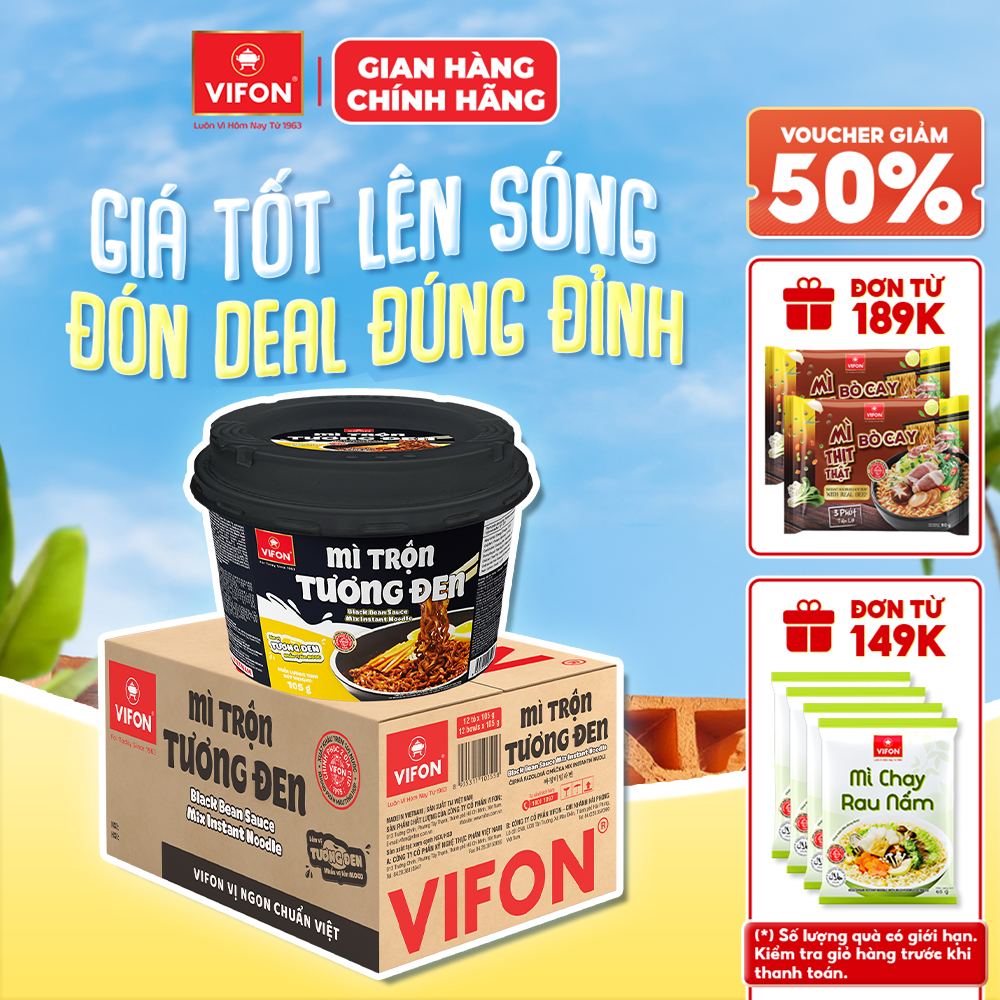 [Mua 2 thùng - Giảm ngay 28%] Thùng 12 Tô Mì Trộn Tương Đen/ Spaghetti/ Hải Sản VIFON 105g Dạng Tô Tiện Lợi