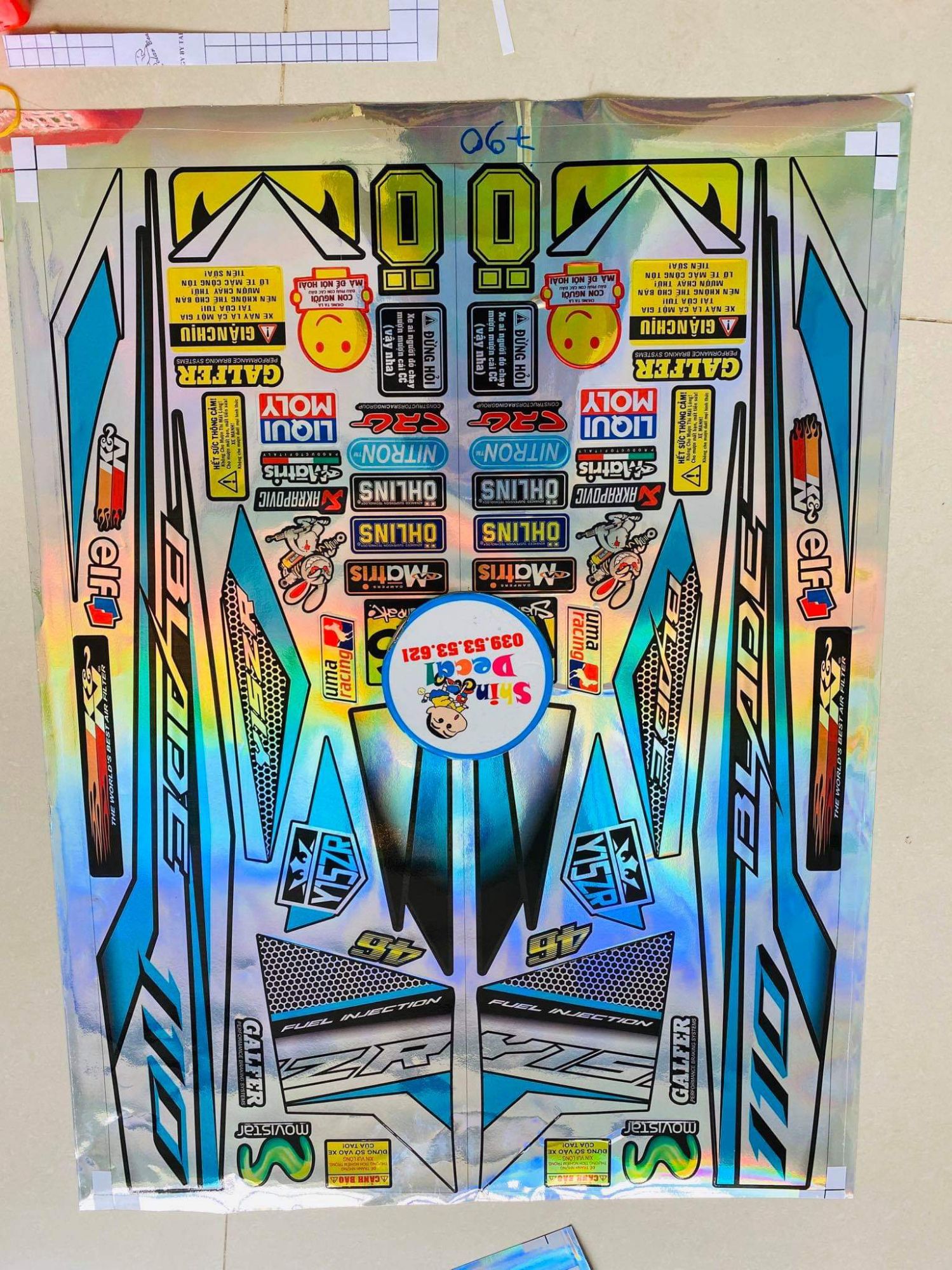 Tem honda blade y15zr crom titan 7 màu