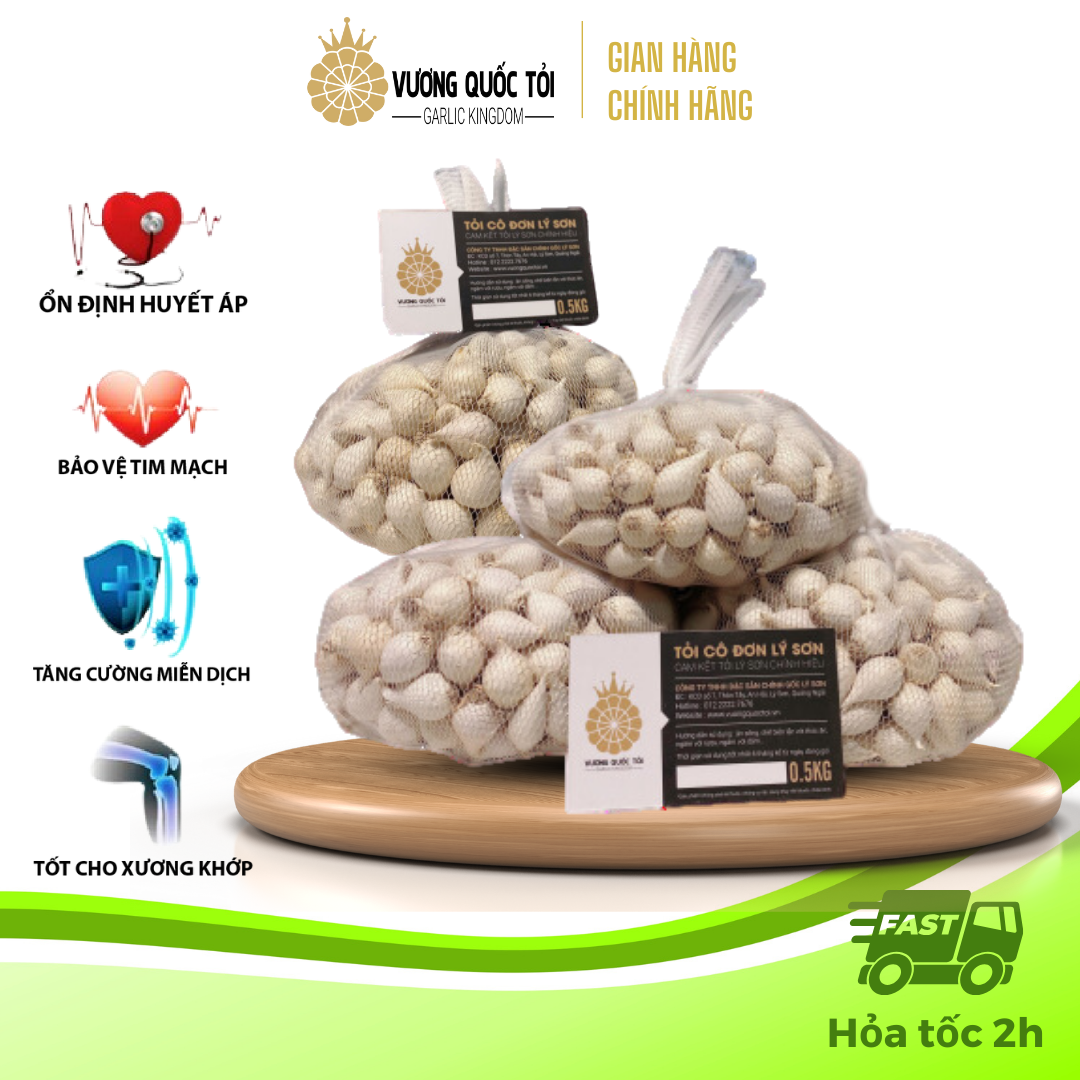 Tỏi Cô Đơn Lý Sơn chính gốc -Túi 500g, Vương Quốc Tỏi - tỏi 1 nhánh - ngừa cảm cúm,Thấp khớp,Huyết áp cao, tụ huyết khối đau nhức xương, chống ung thư - quà tặng sức khoẻ