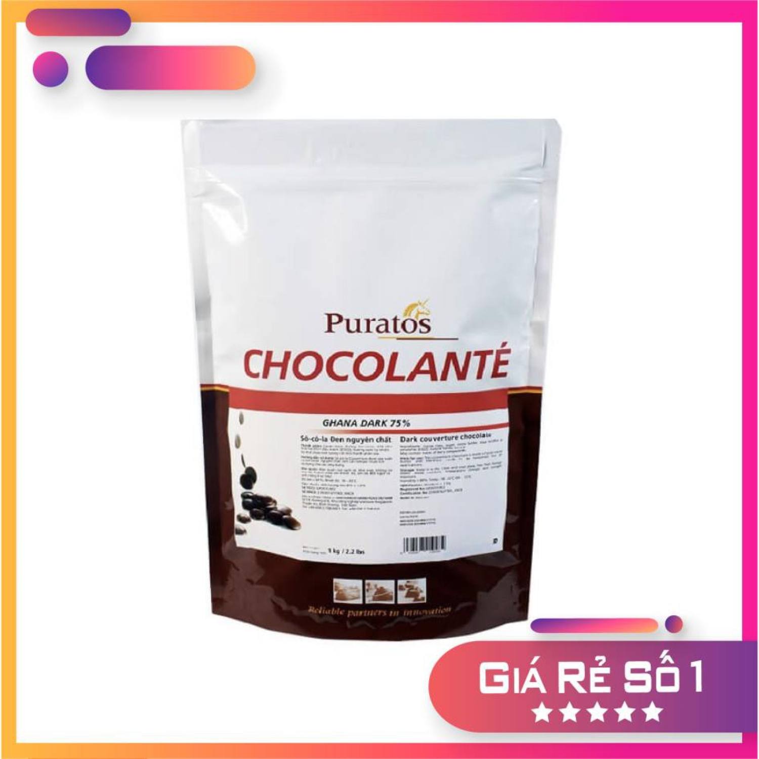 Socola hạt nút đen 75% Puratos 1kg