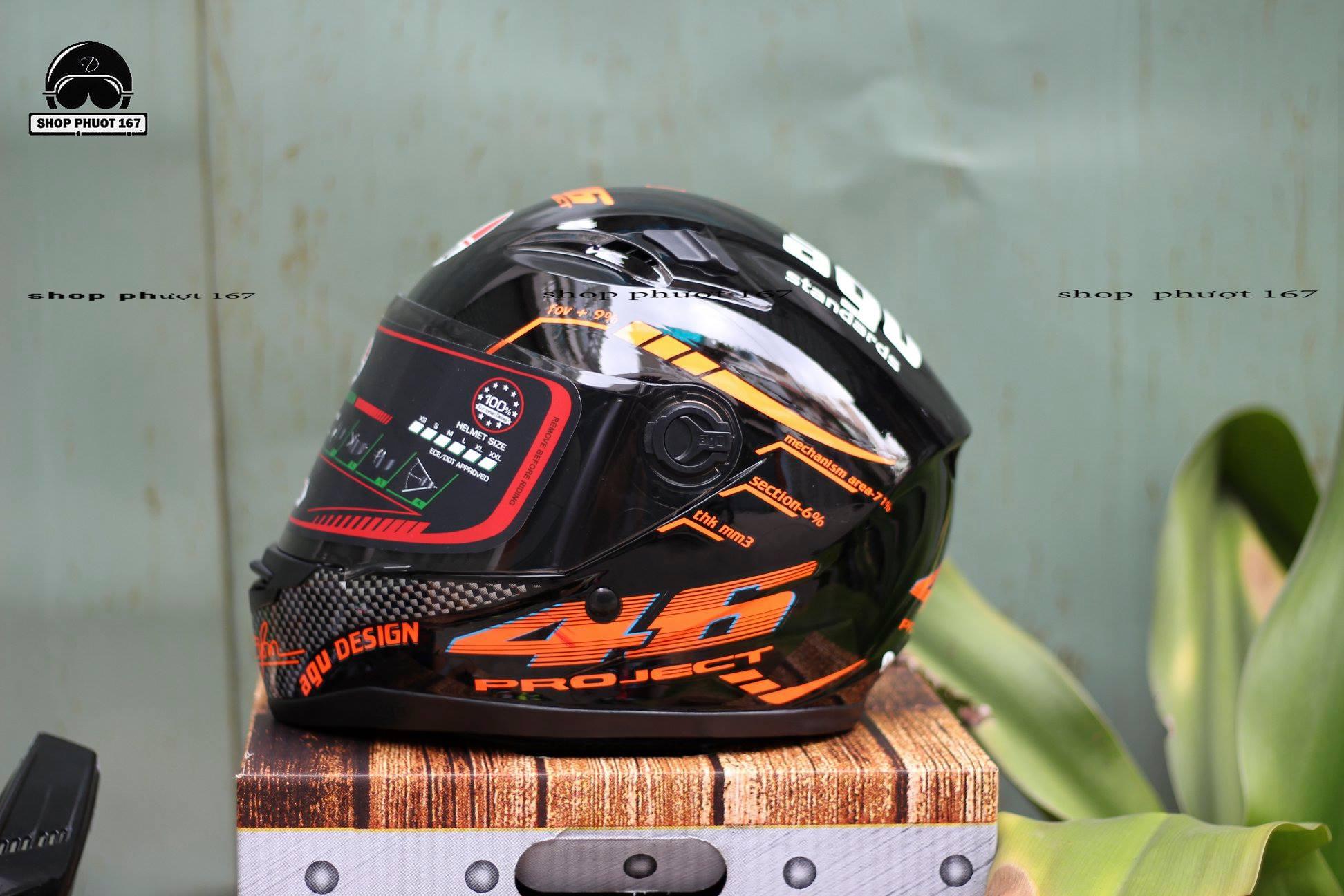 Nón Fullface AGU tem 46, tặng túi đựng nón