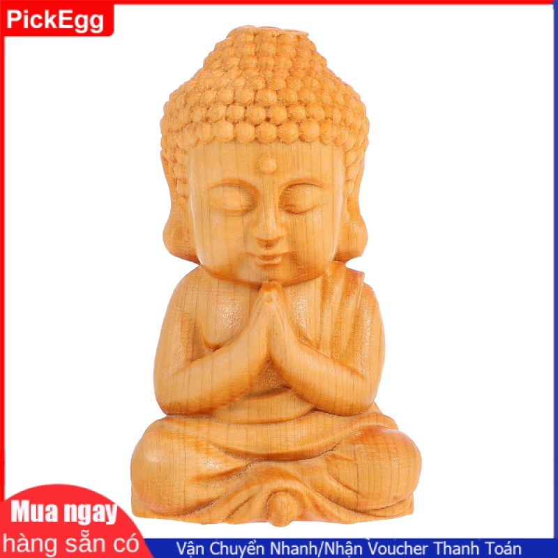 Pickegg Tượng Phật bằng gỗ bằng gỗ phật ngồi tượng Phật giáo điêu khắc đền lưu niệm