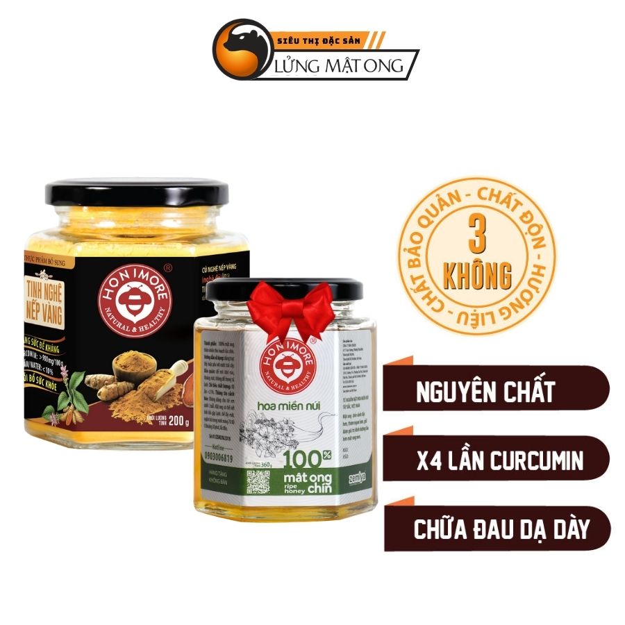 Combo Tinh nghệ nếp vàng Honimore 200g + 1 lọ Mật ong chín Honimore 360g - Giúp tăng cường sức khỏe