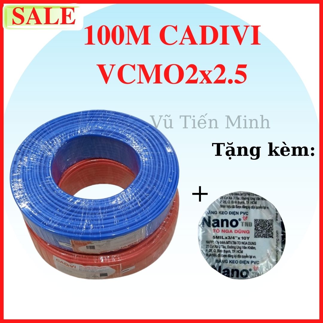 100m dây điện cadivi đôi 2x1.5 , đôi 2x2.5 lõi đồng 100%, 2 lớp vỏ bọc + băng keo điện