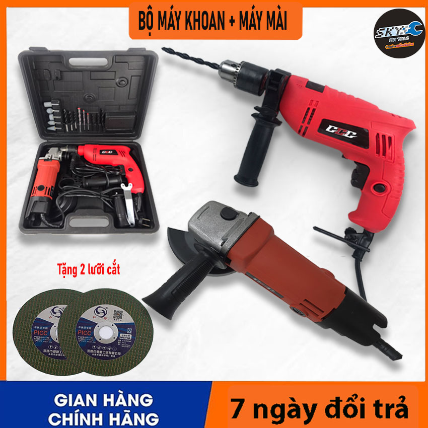 95613 Bộ khoan cắt Bộ máy khoan và máy cắt mài , Combo máy khoan 13ly 550w chế độ đấm, khoan đảo chiều, điều tốc + máy mài góc, cắt đa năng 650w siêu tiện lợi + Tặng kèm mũi khoan mài