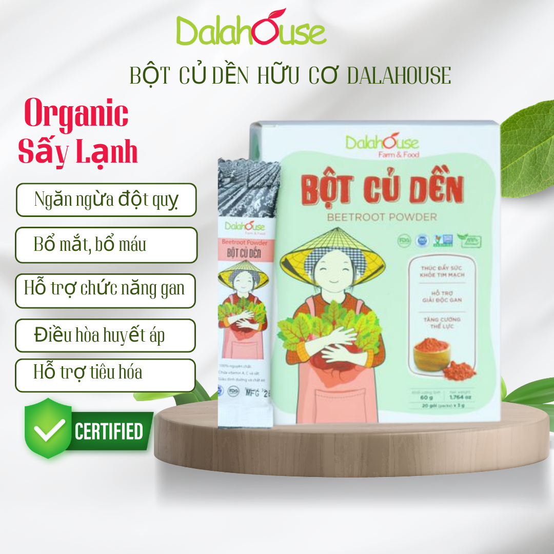 Bột Củ Dền Dalahouse Hữu Cơ Nguyên Chất Sấy Lạnh Dalahouse - Hộp 20 gói tiện lợi (60gr)