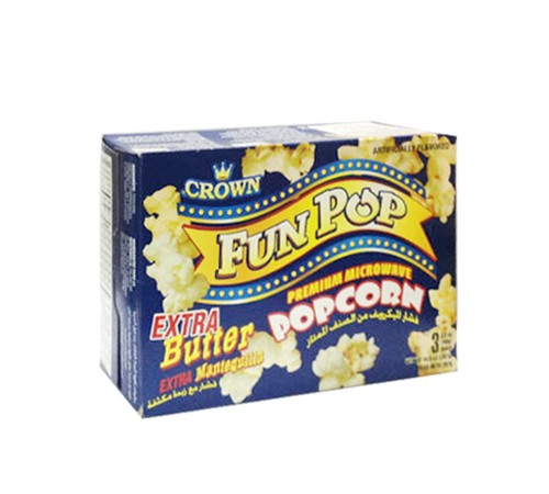 Ngô nổ Crown Fun Pop vị Bơ đậm đà “Extra Butter”- hộp 3 túi/297g