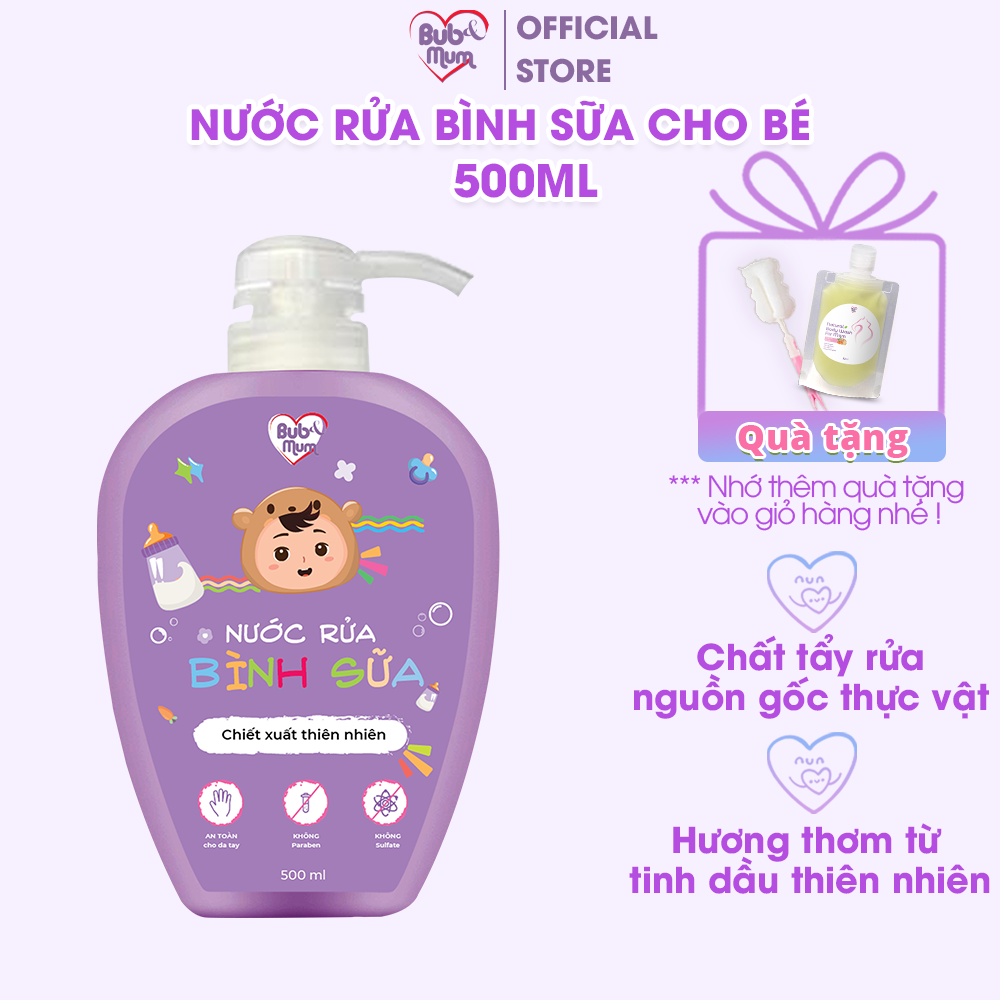 [Phiên Bản Mới] Nước Rửa Bình Sữa BuB&MuM Chiết Xuất Thiên Nhiên An Toàn Cho Bé 500ml