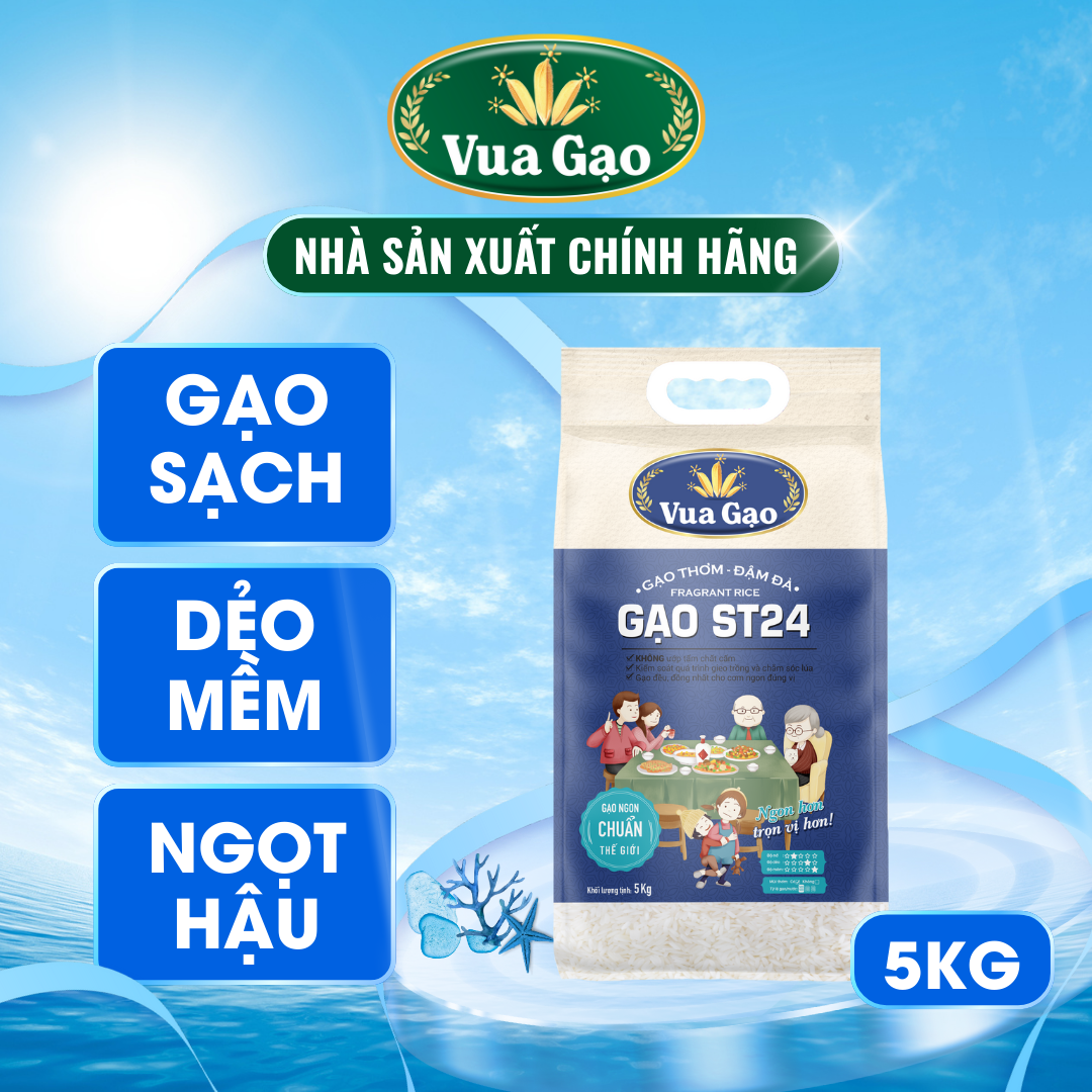 Gạo st24 đậm đà túi 5kg - chính hãng vua gạo - gạo thơm ngon, dẻo nhiều, vị ngọt hậu - top 1 thế giới 2017