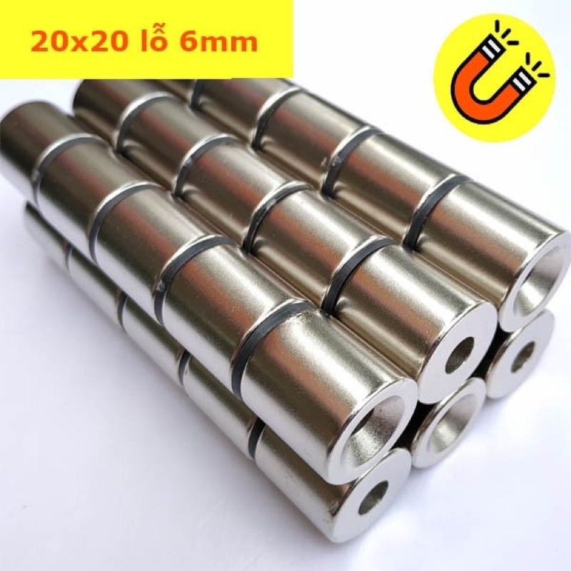 Nam châm hít bi sắt 20x20mm lỗ 6mm siêu hút giữ bi