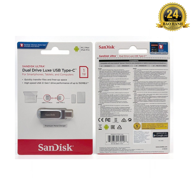 Usb otg sandisk sdddc4 drive luxe 1tb typec 3.1 tốc độ 150mb/s - vỏ kim loại nguyên khối phụ kiện sỉ 1986
