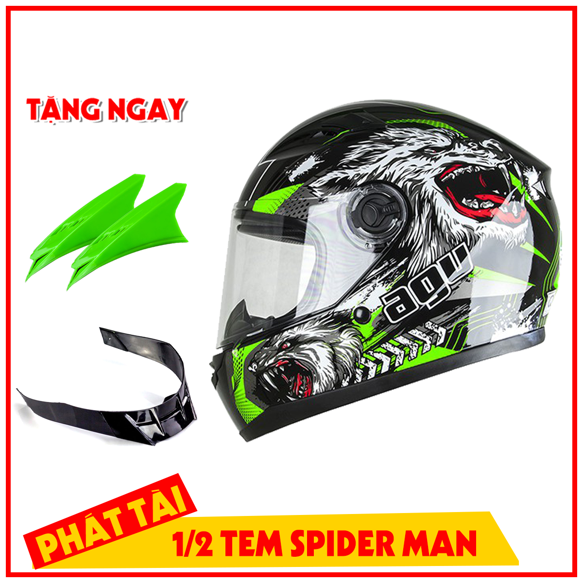 Combo Mũ Bảo Hiểm Fullface AGU  Tặng Sừng  + Đuôi Gió,Sản Phẩm Chất Lượng, Gian Hàng Uy Tín, Giá Cả Cực Tốt, Mua Ngay.