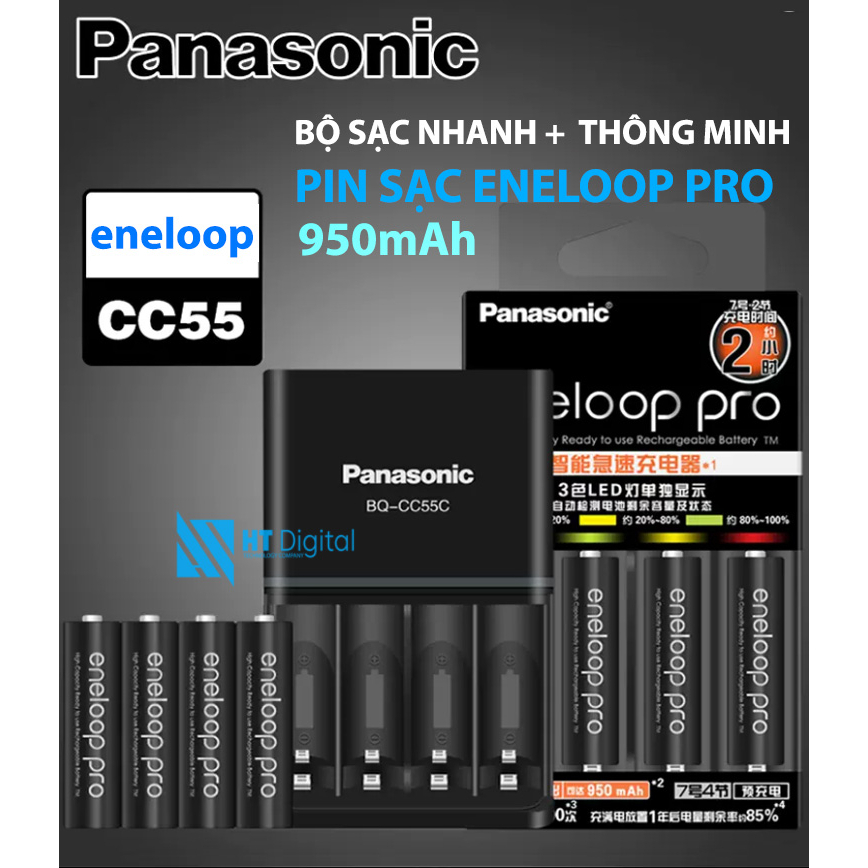 Pin sạc AAA Eneloop Pro 900mAh và Sạc Panasonic AA AAA Pro CC55 (Hàng chính hãng - Made in Japan)