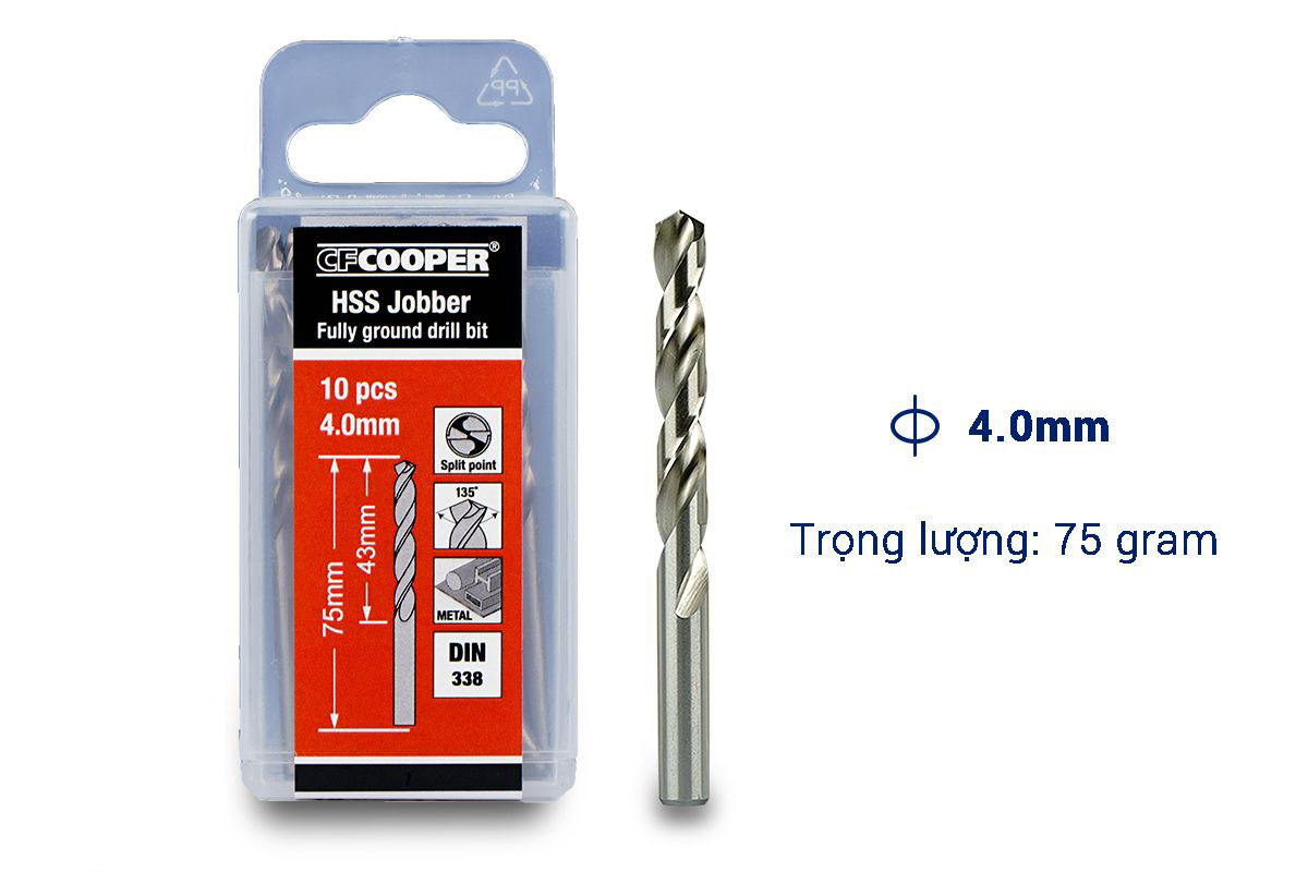 Mũi khoan sắt hss cf cooper 4.0 mm mh040 - hộp 10mũi
