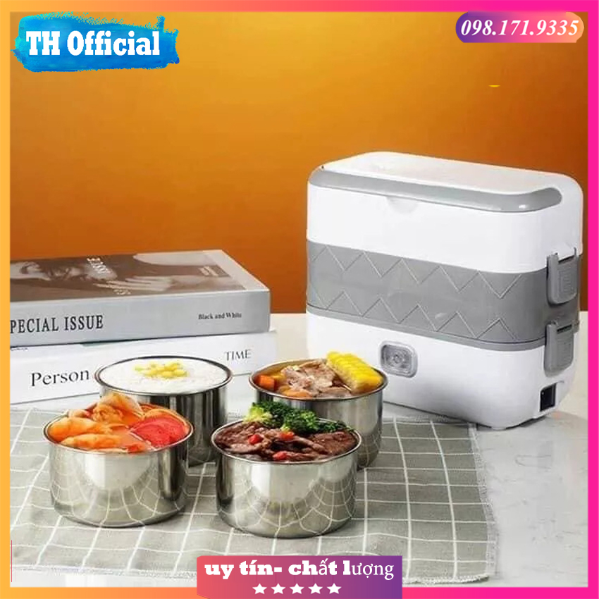 Hộp cơm cắm điện 2 tầng 4 ngăn LunchBox, Bucook - Hộp cơm điện 2 tầng đựng đồ đi học, đi làm văn phòng tiện lợi - Bảo hành 12 tháng