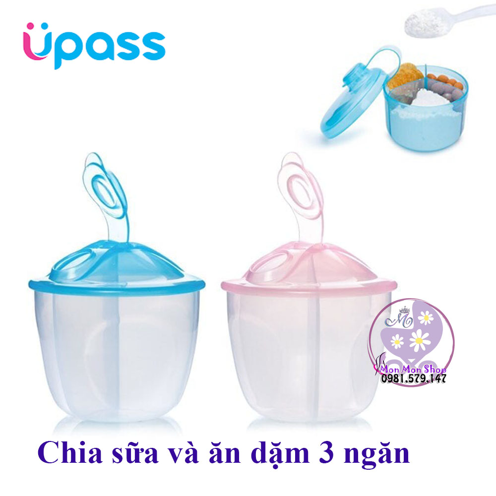 Hộp chia sữa bột, chia thức ăn dặm 3 ngăn cao cấp upass cho bé đi học, đi chơi up8012n