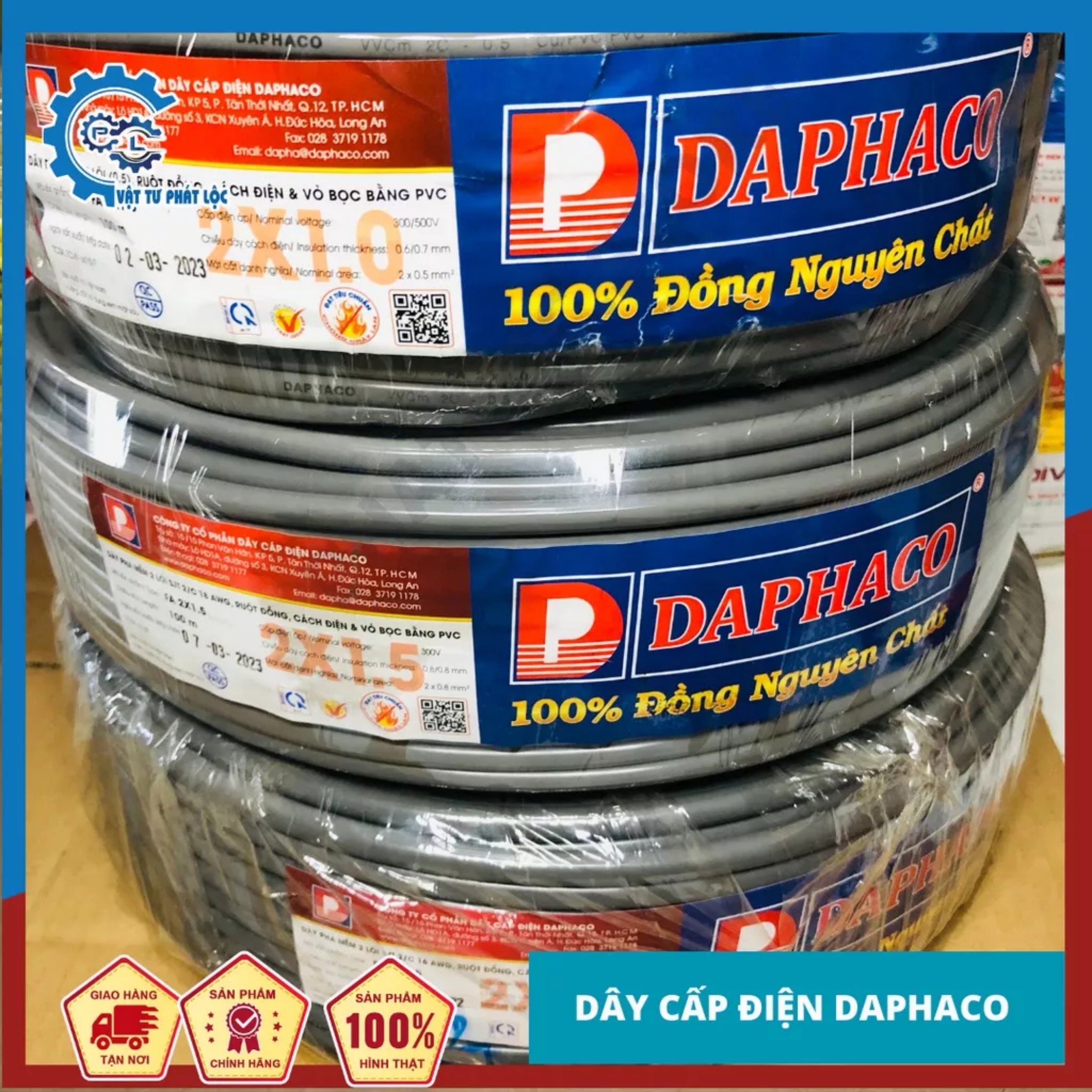 Dây điện đôi xám tròn daphaco 2x1.0 , 2x1.5 . 2x2.5 - bán lẻ theo mét