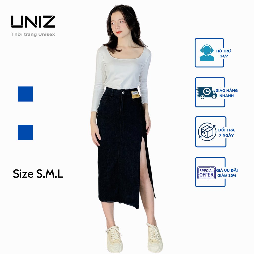 Chân váy jean xẻ uniz