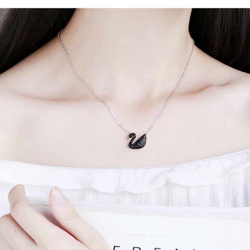 Dây chuyền nữ bạc mặt thiên nga đen siêu hot trang sức bạc xinh