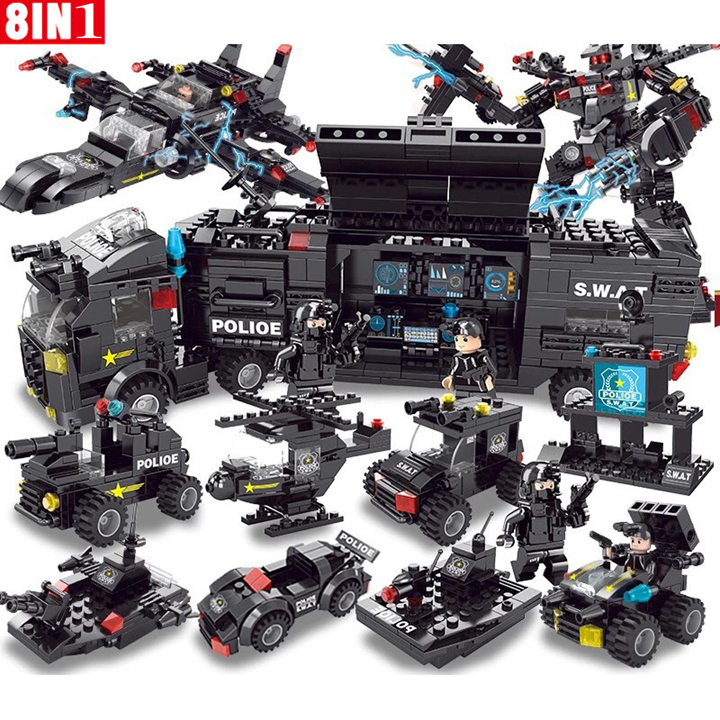 Đồ Chơi Xếp Hình LeGo SWAT Cao Cấp 580 Chi Tiết Lắp Ghép Robot Cảnh Sát - Xe Chuyên Dụng Cảnh Sát Đặc Nhiệm - Máy Bay Chiến Đấu