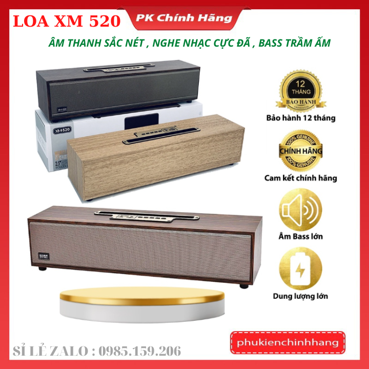 Loa bluetooth vỏ gỗ XM 520 Bass mạnh , công suất 20W siêu trầm , có giá đỡ điện thoại cao cấp Xm520 2022 - bảo hành 12Th