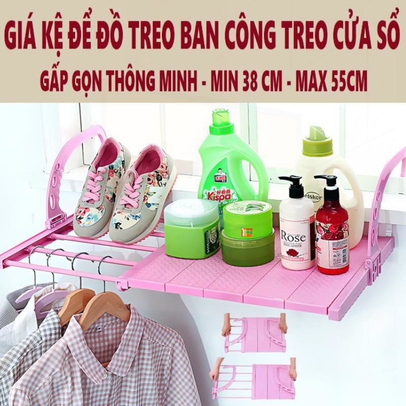 Giá phơi quần áo đa năng giàn kệ để đồ thông minh xếp gấp gọn treo ban công lan can cửa sổ