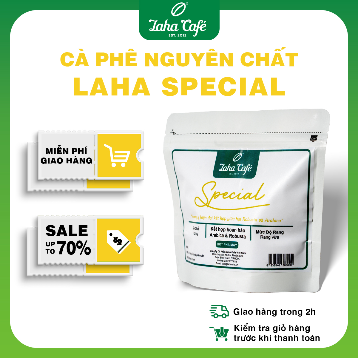 Cà phê nguyên chất laha special - arabica & robusta - laha cafe - 250 gram