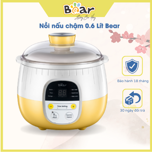 Nồi nấu chậm 0,8l bear chính hãng, nấu cháo, hầm, hấp, chưng yến bản quốc tế bảo hành 18 tháng